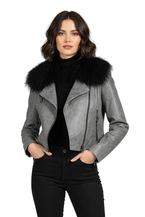 Leather Jacket with Tibetan Lamb