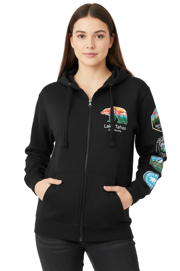 Full Zip Hoodie with Patches Bear Outline