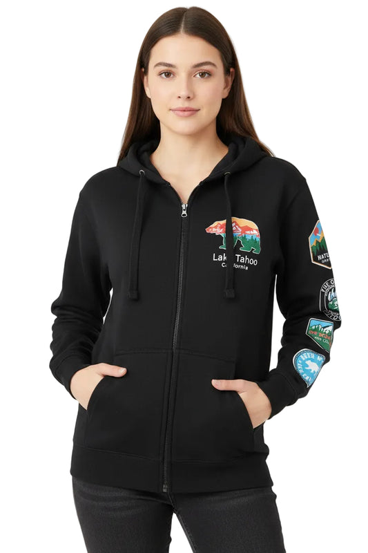 Full Zip Hoodie with Patches Bear Outline