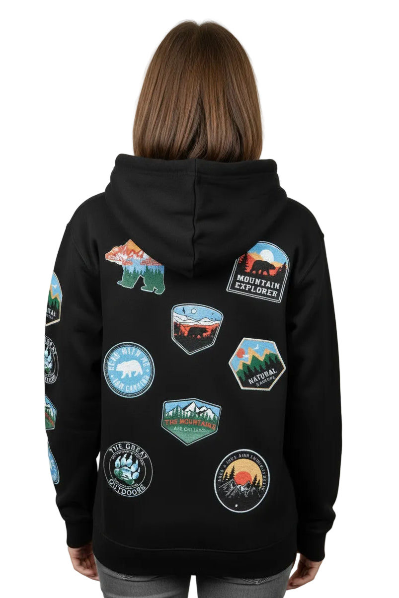 Full Zip Hoodie with Patches Bear Outline