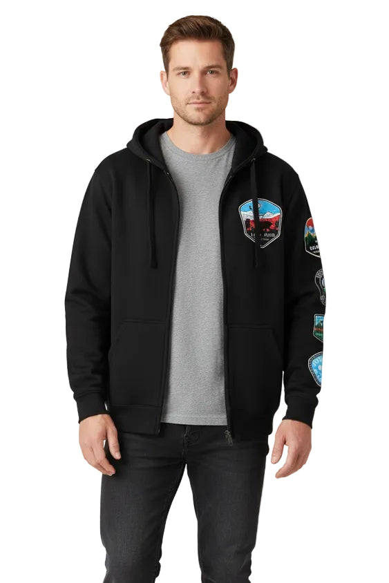 Full Zip Hoodie with Patches Mountain with Bear