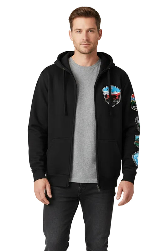 Full Zip Hoodie with Patches Mountain with Bear