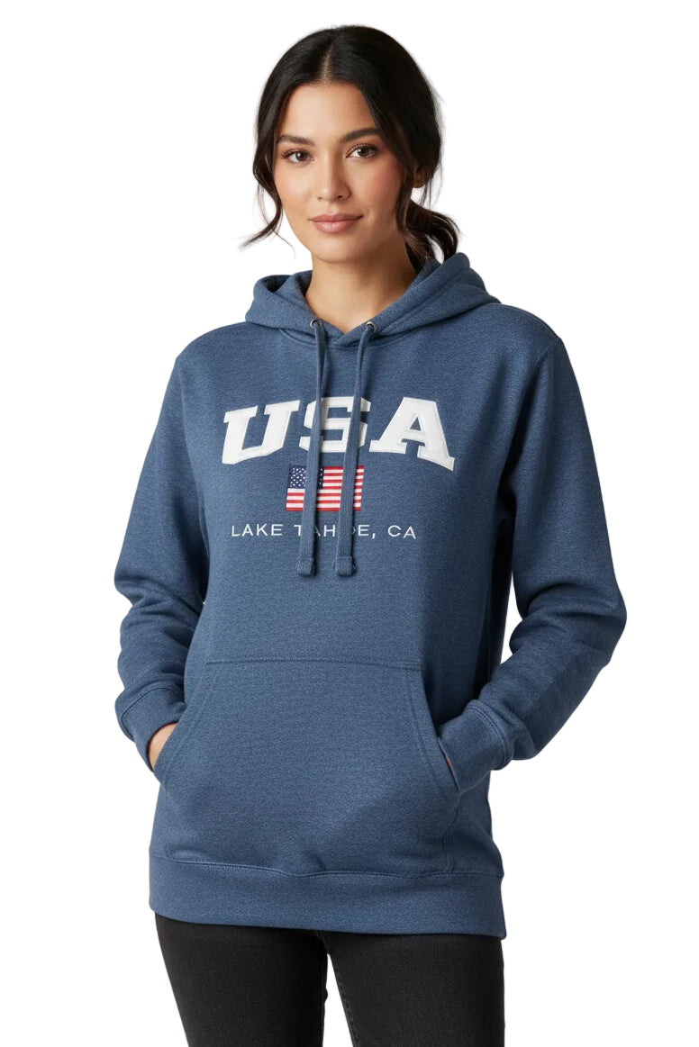 Pullover Hoodie USA Flag Lake Tahoe