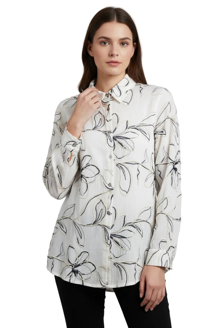 Floral Embroidered Linen Button Up Shirt
