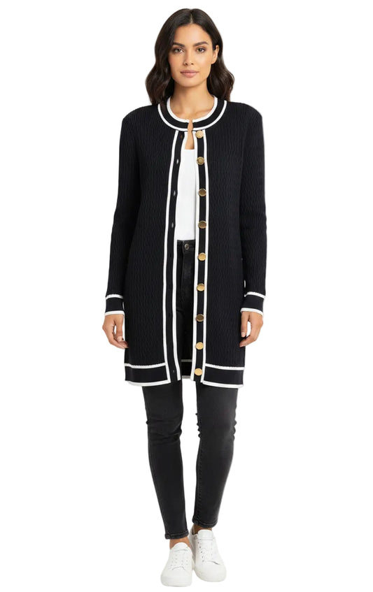 Pointelle Knit Long Cardigan