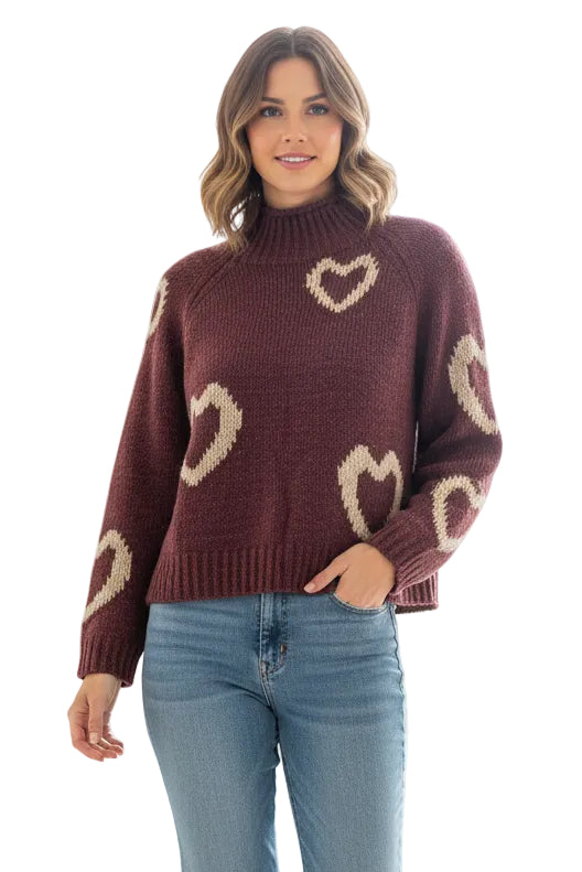 High Neck Sweater with Hearts
