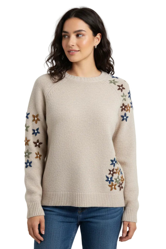 Floral Embroidered Raglan Crew Neck Sweater
