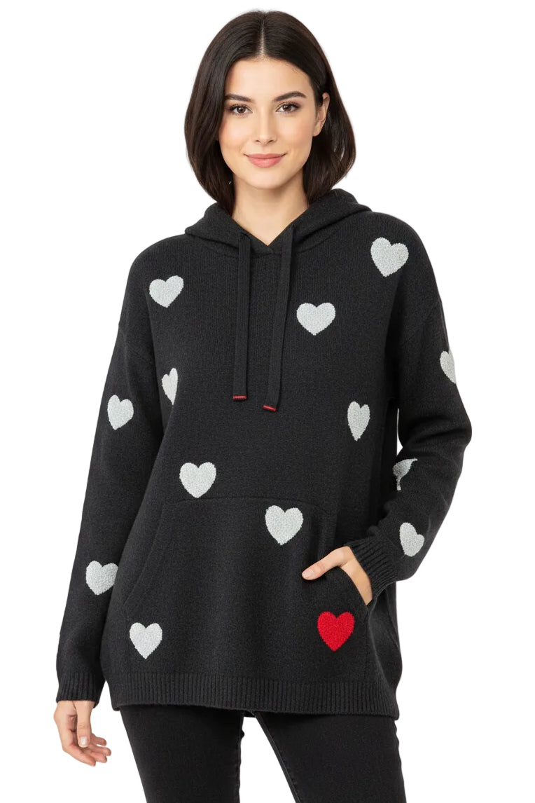Heart Pattern Needle Punch Boucle Hoodie