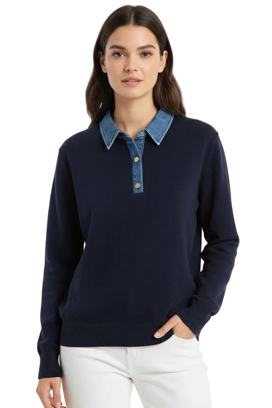 L/S Drop Shoulder Polo Sweater