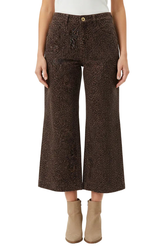 Printed Cropped Wide Leg Twill Pants