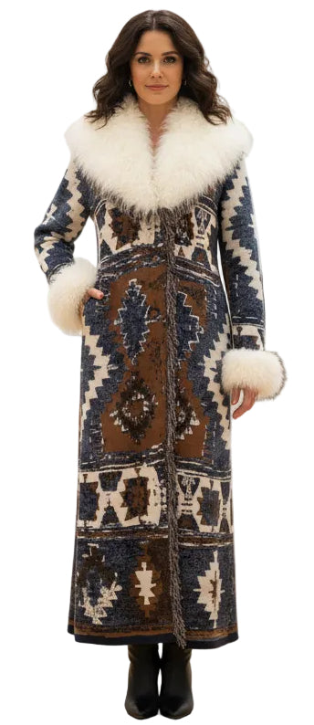 Artico - Sweater Duster with Lamb Collar and Cuffls