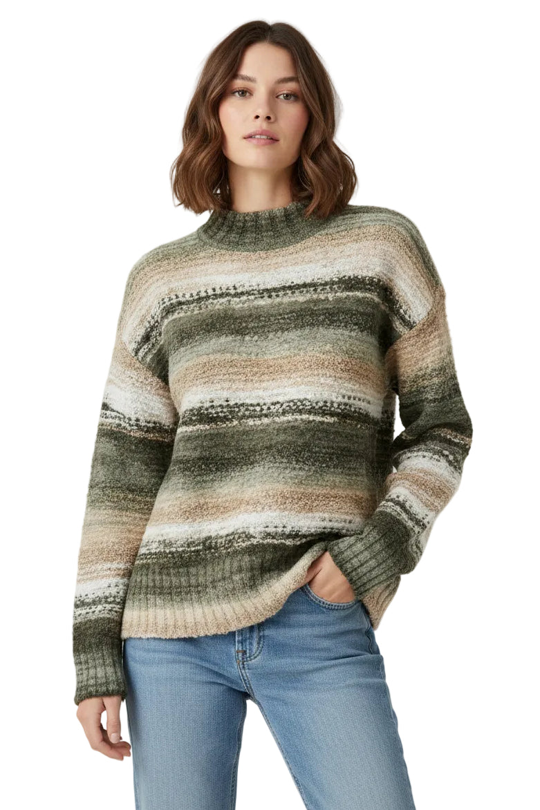 Drop Shoulder Mock Neck Hi-Lo Sweater