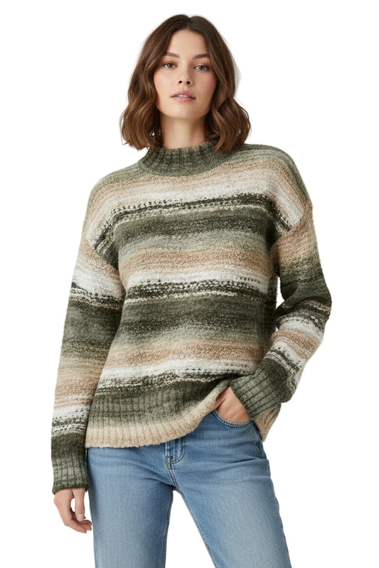 Drop Shoulder Mock Neck Hi-Lo Sweater