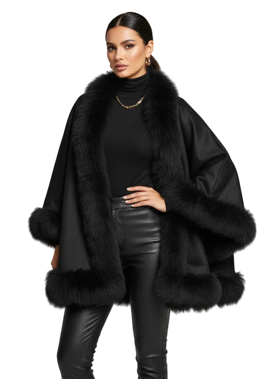 26" Cashmere/Wool Blend Cape with Toscana Lamb trim