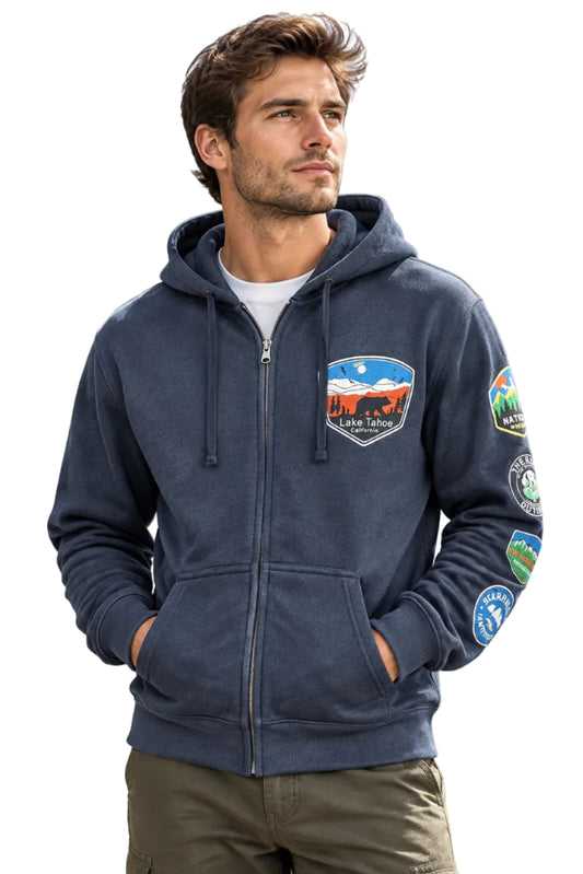 Full Zip Hoodie with Patches Mountain with Bear