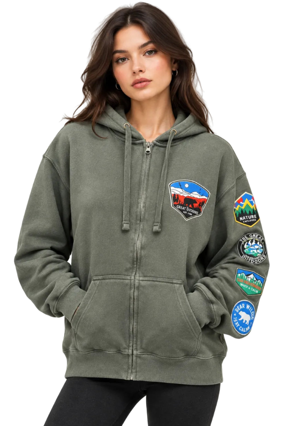 Full Zip Hoodie with Patches Mountain with Bear