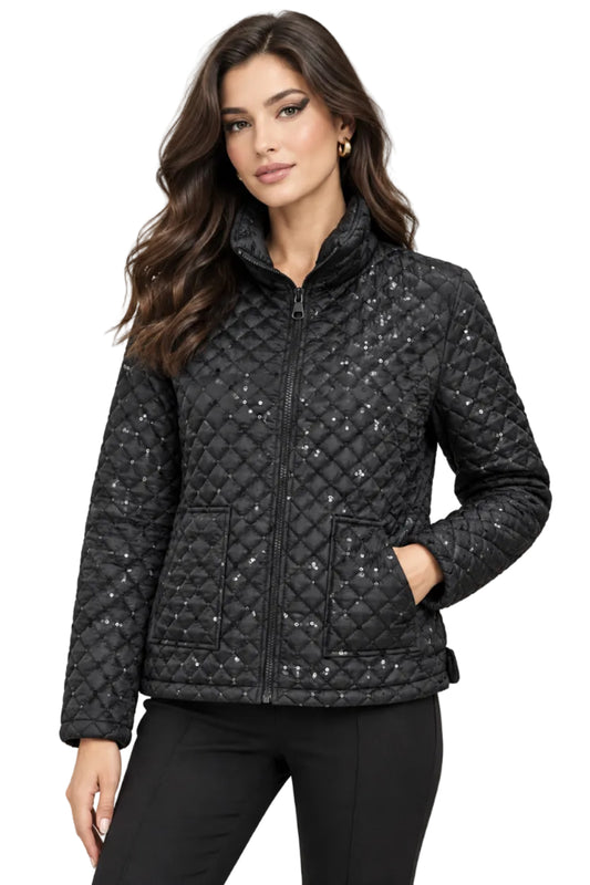 Quilted Zip Up Jacket with Sequins