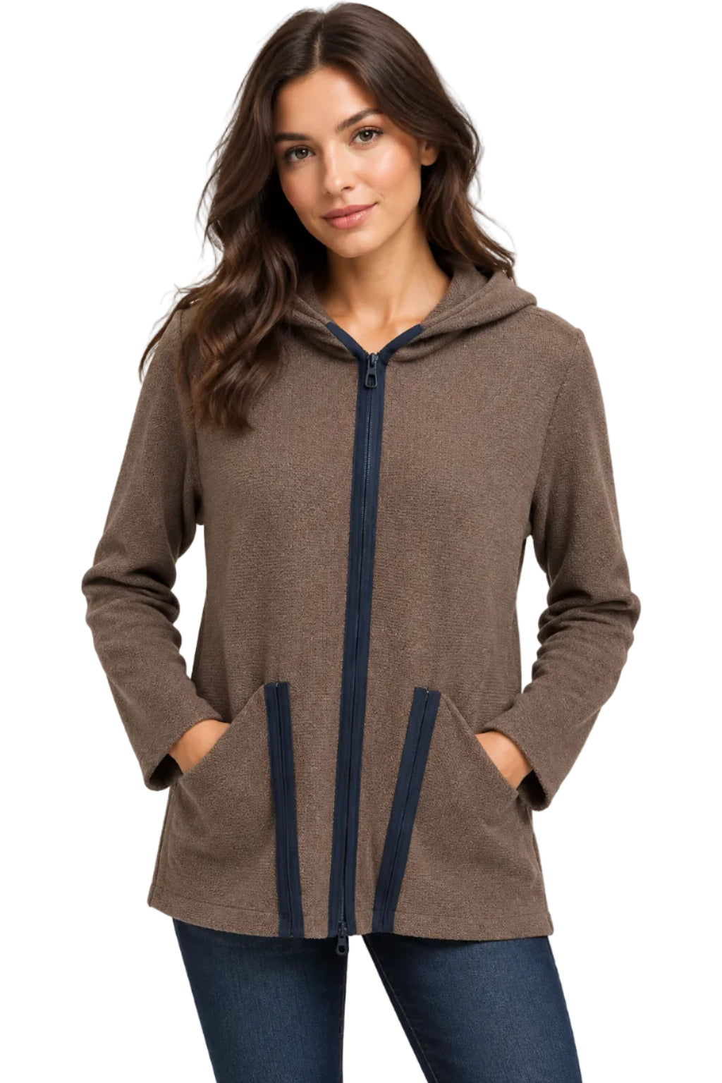 Zip Up Hooded Knit Top