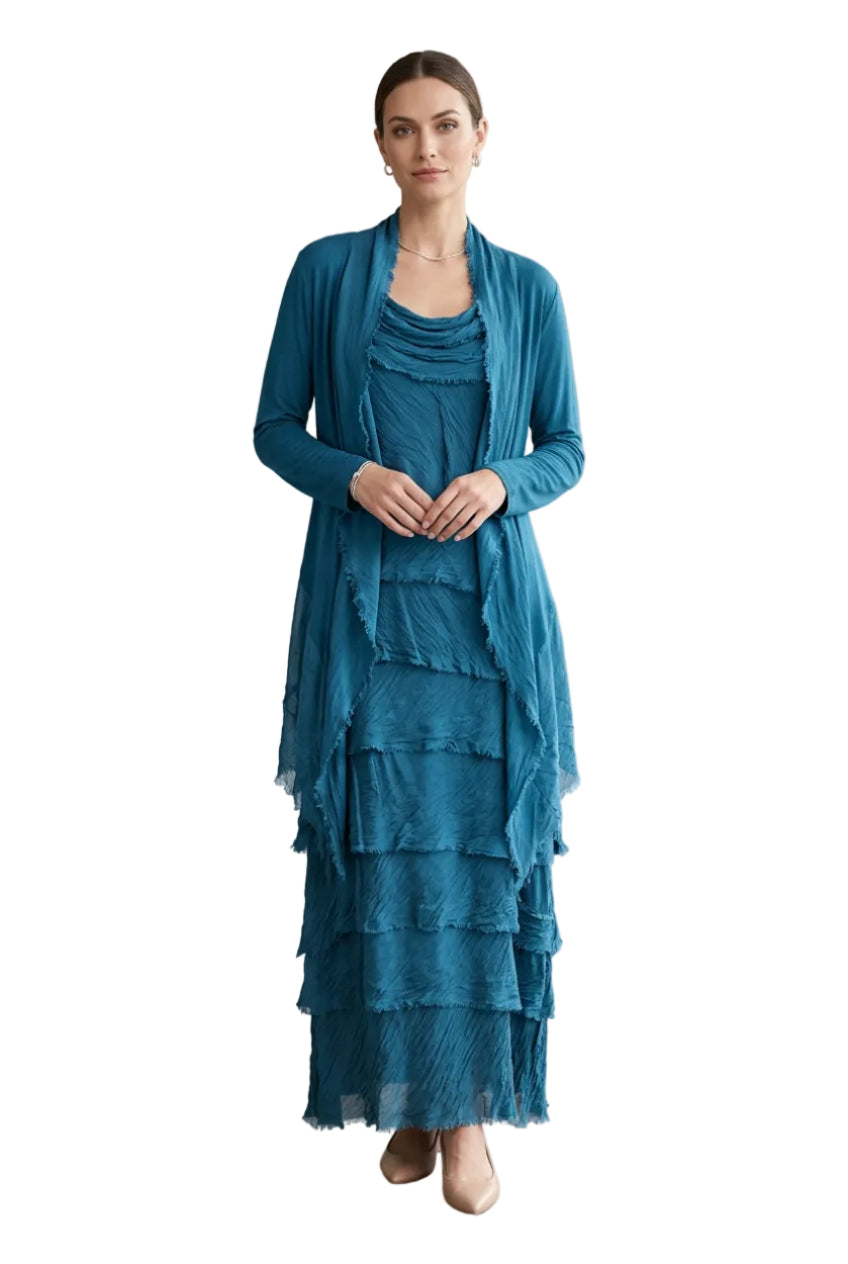 2pc Sleeveless Long Layered Dress with Long Jacket