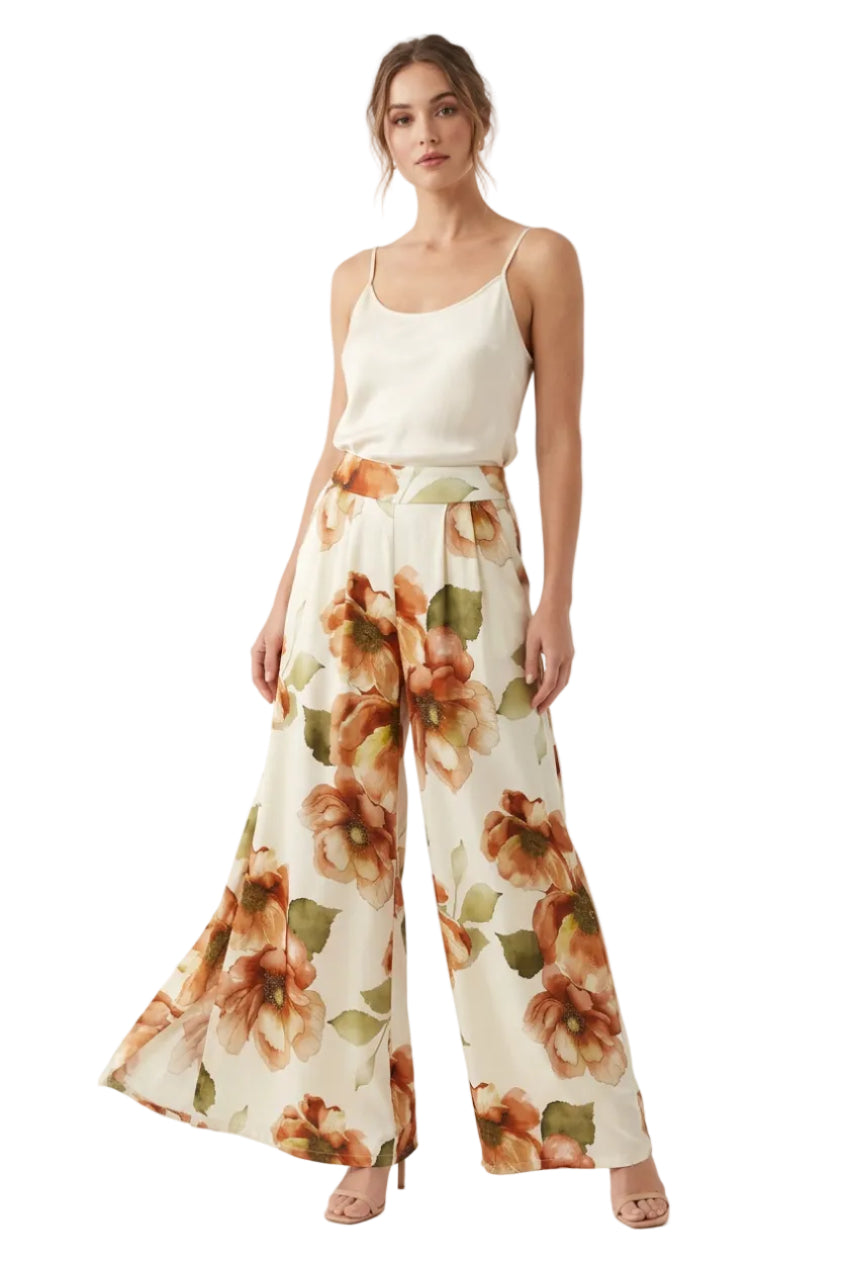 Floral Print Elastic Waist Pants with Pockets
