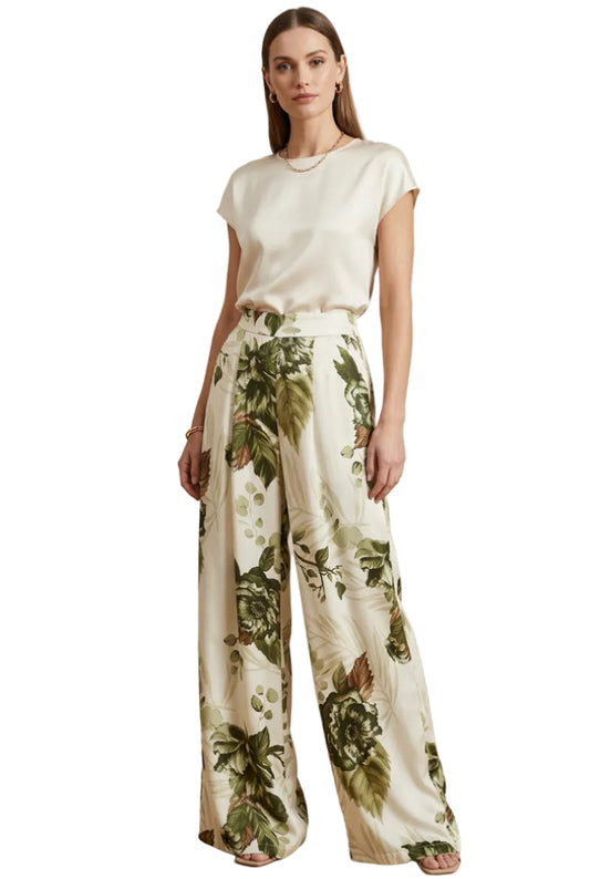 Floral Print Elastic Waist Pants with Pockets