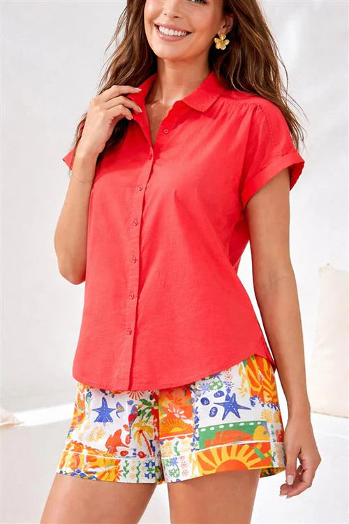 Campshirt With Shirring Detail In Soft Cambric Fabric