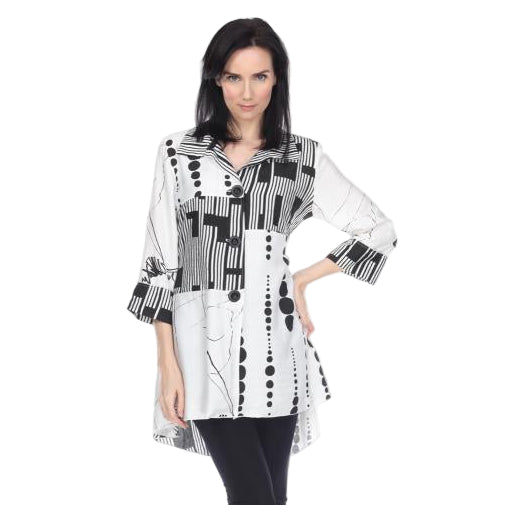 Kamana 3/4 Slv Hi-Lo Button Front Top