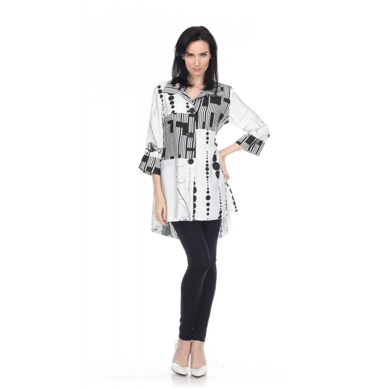 Kamana 3/4 Slv Hi-Lo Button Front Top