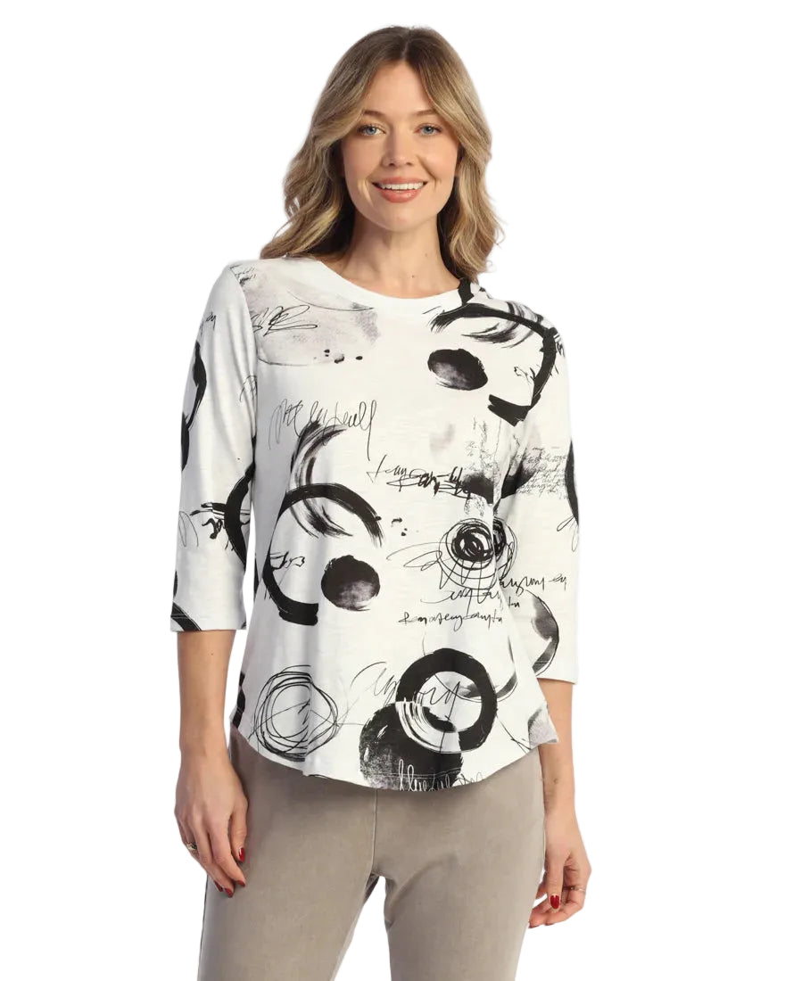 3/4 Slv Cotton Round Neck Top - Olivia