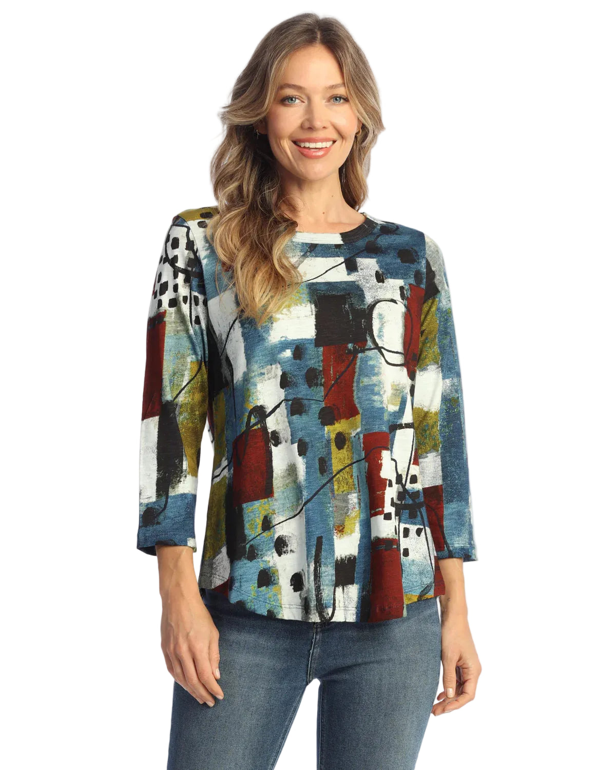 3/4 Slv Cotton Round Neck Top - Lumina
