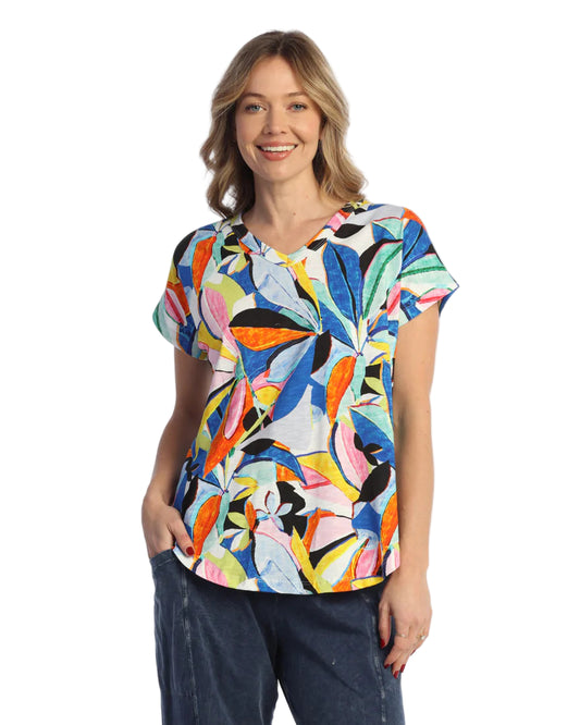 Dolman Slv Cotton V-Neck Top - Cabana