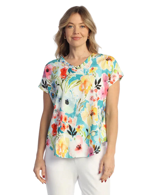 Dolman Slv Cotton V-Neck Top - Blooming