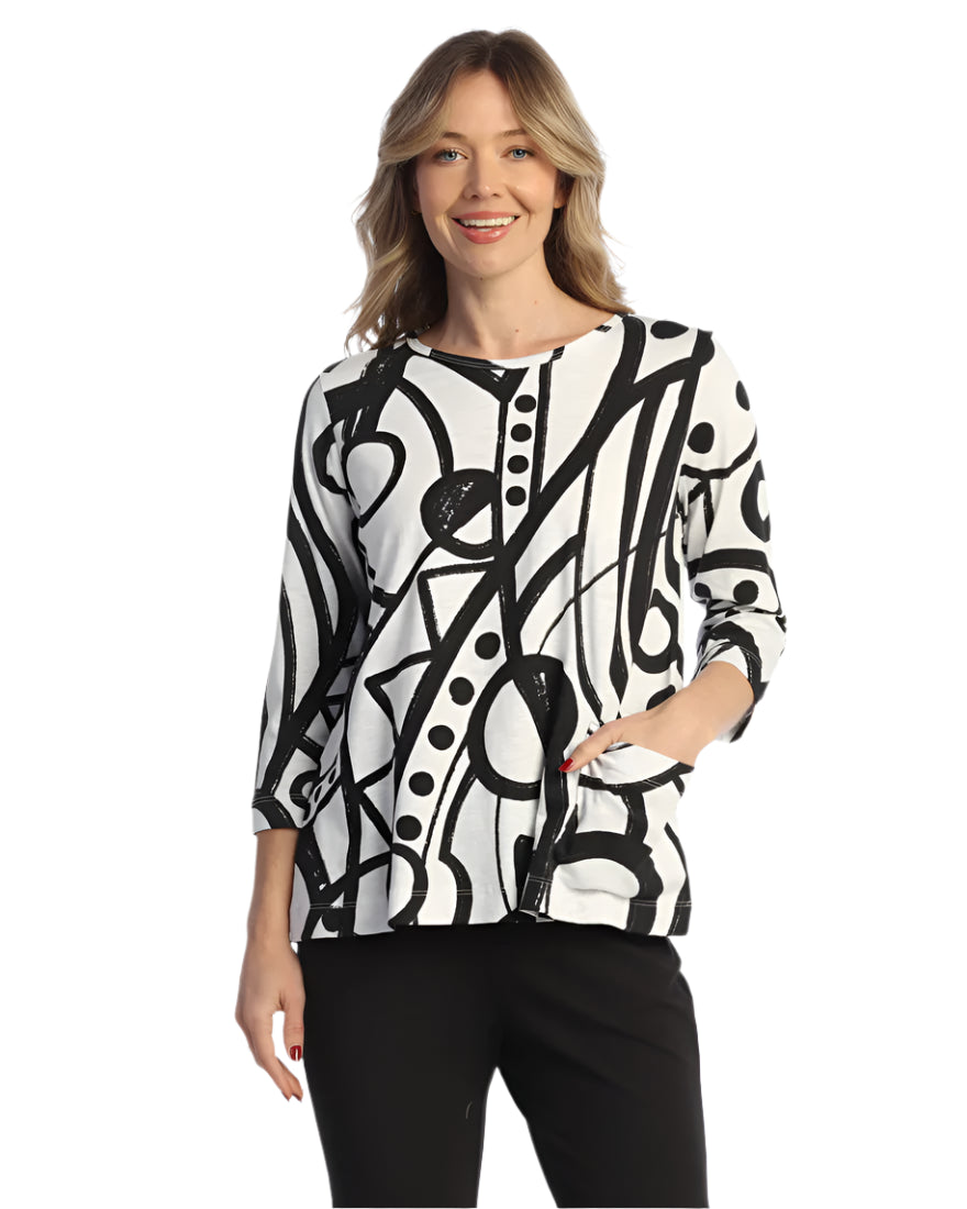 Cotton Relaxed Fit Top with Pocket, Cay