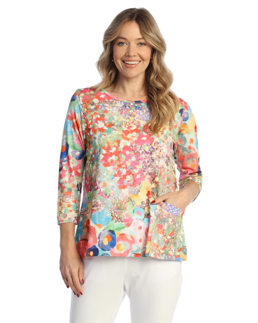 Cotton Relaxed Fit Top with Pocket - Meadows