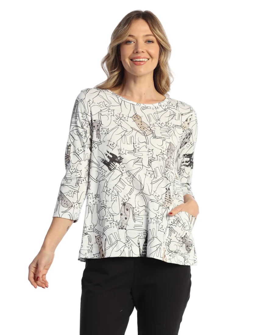Cotton Relaxed Fit Top with Pocket - Purrfect