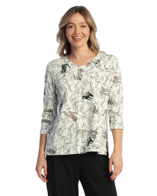 V-Neck Top with Side Slits - Purrfect