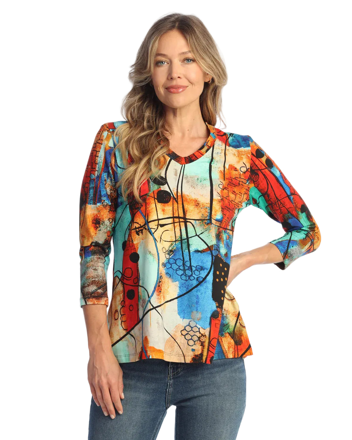 Cotton/Spandex V-Neck Top with Slits - Vogue