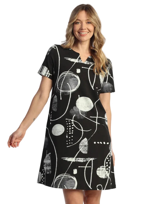 Cotton/Spandex Notch Shift Dress - Canvas