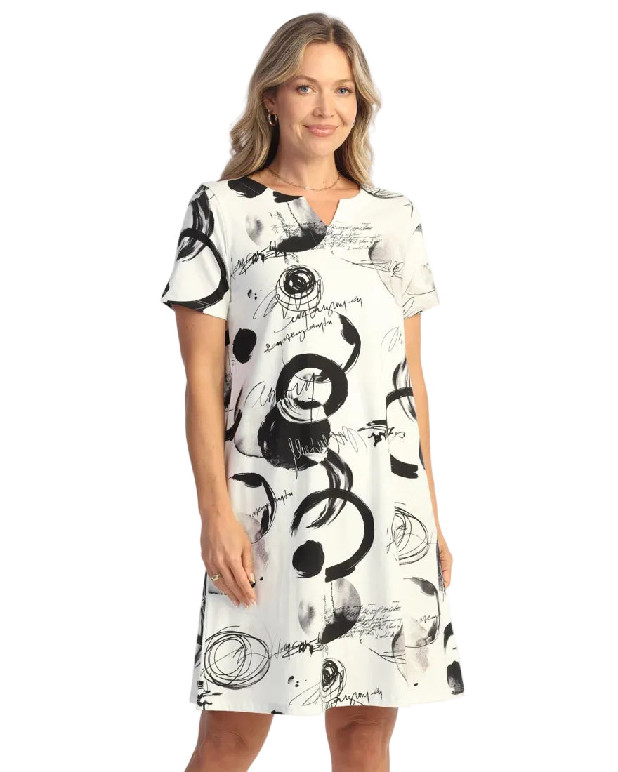 Cotton/Spandex Notch Shift Dress - Olivia