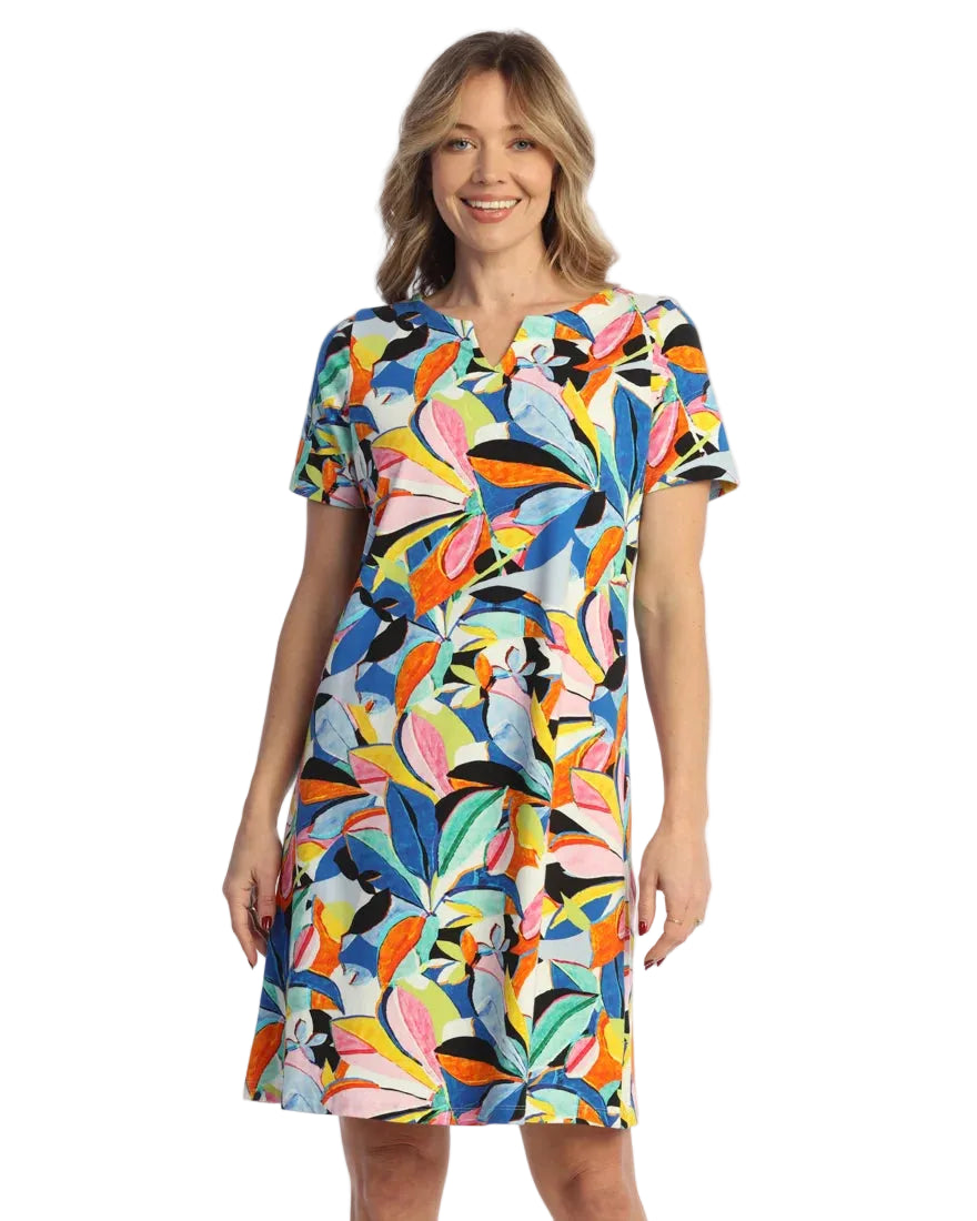 Cotton/Spandex Notch Shift Dress - Cabana