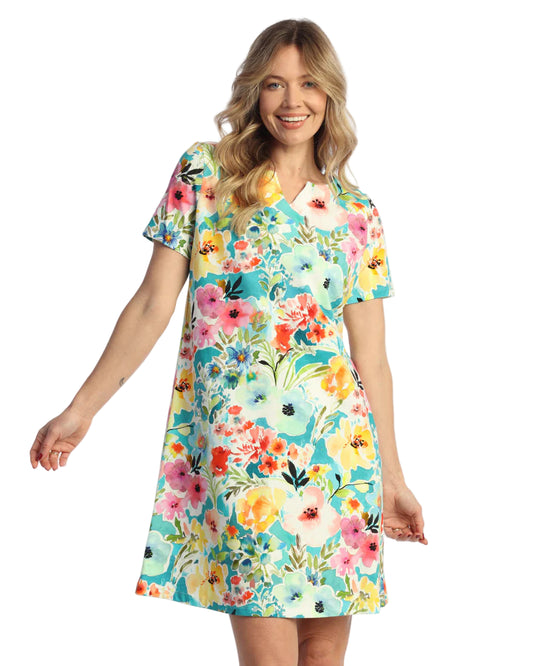 Notch Neck Shift Dress - Blooming