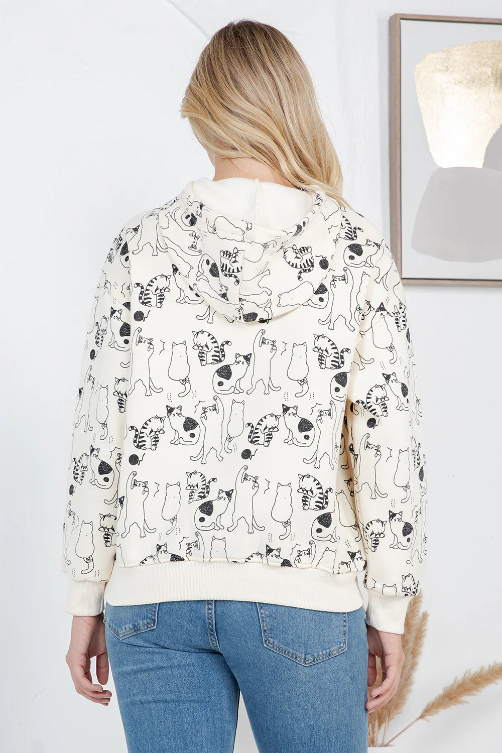 Fleece Lined Pullover Hoodie - Dancing Cats