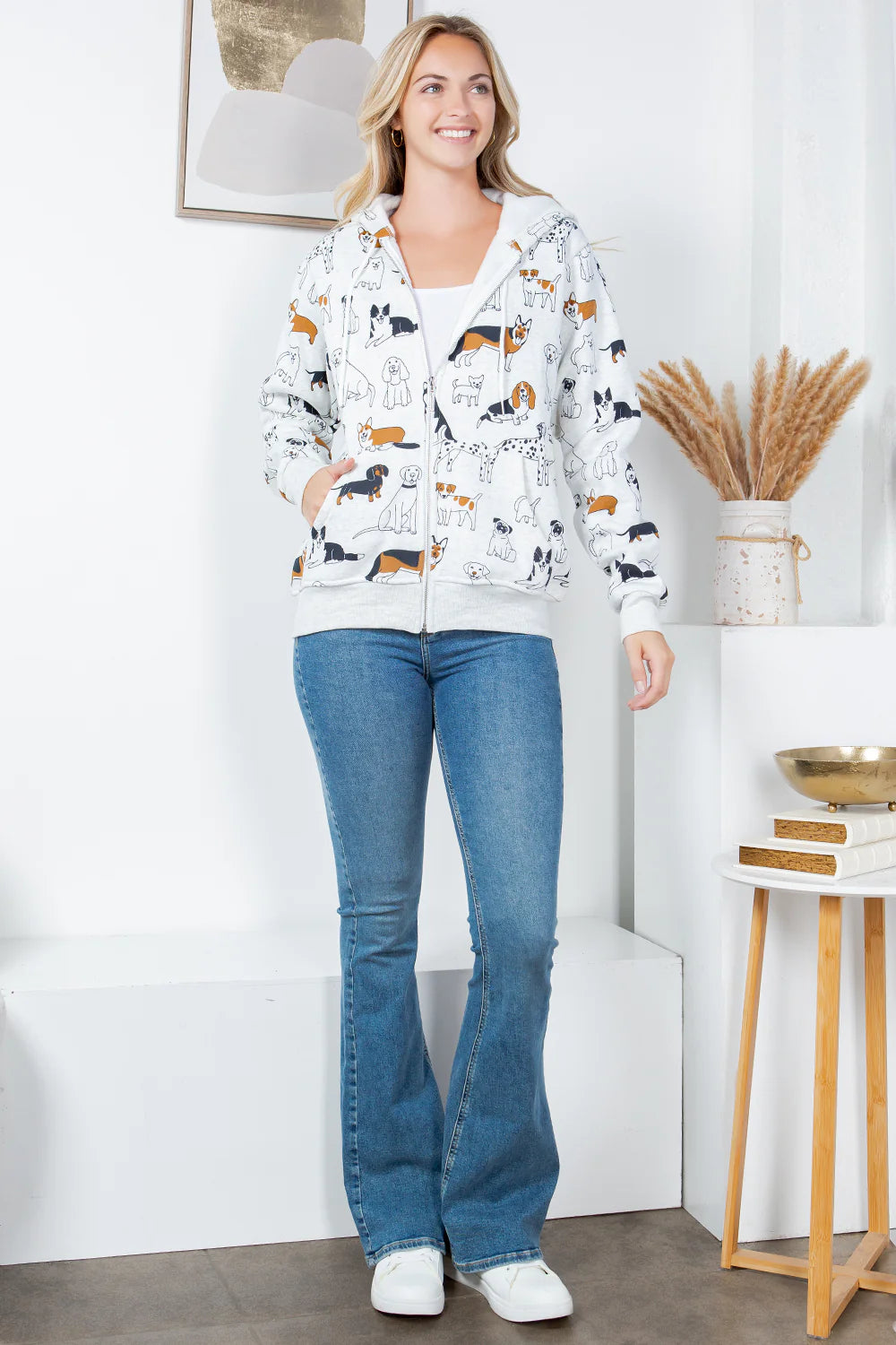Zipper Fleece Hoodie - Dog Print