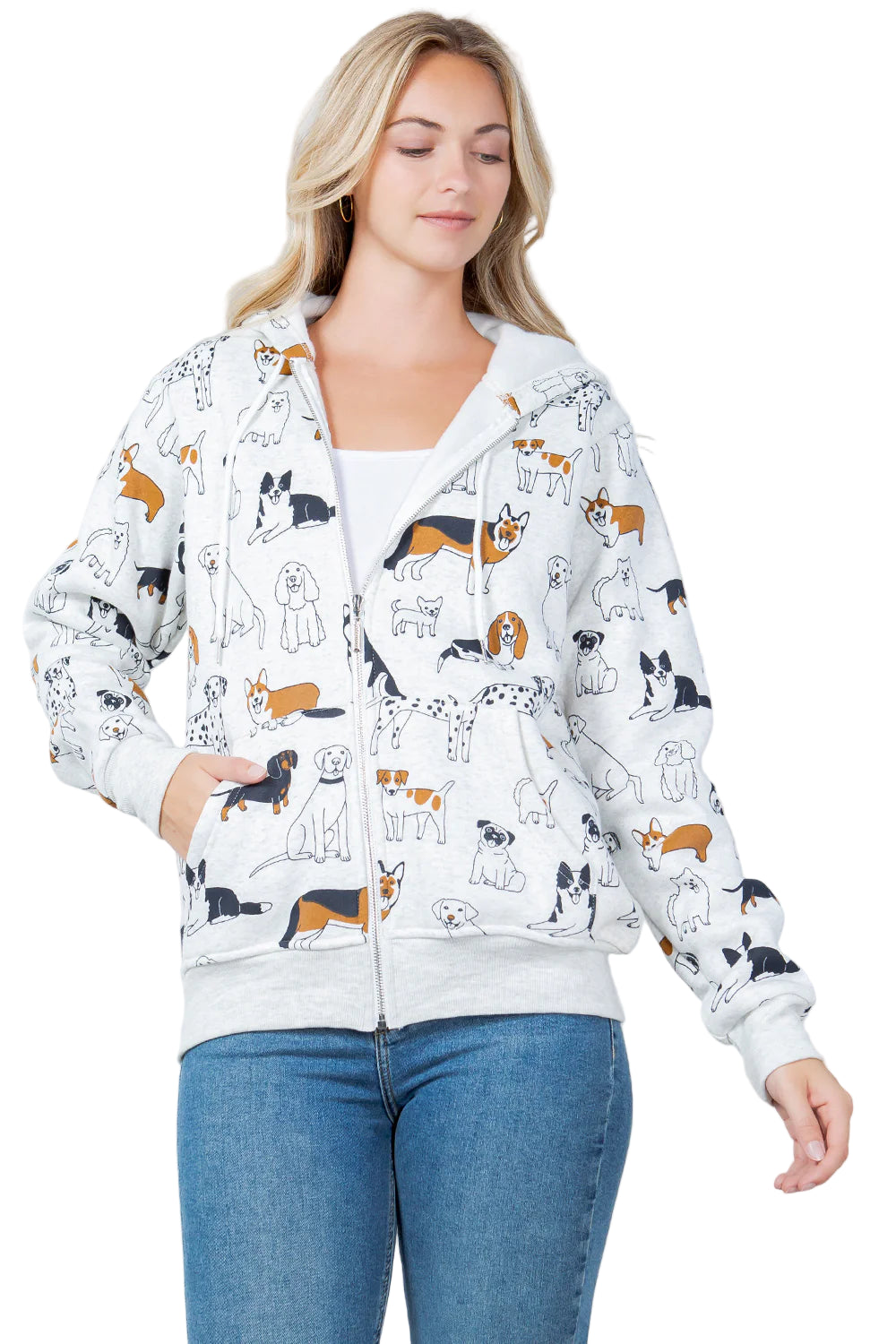 Zipper Fleece Hoodie - Dog Print