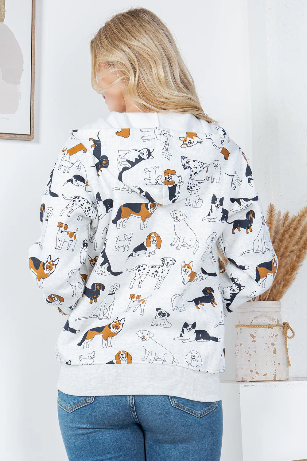 Zipper Fleece Hoodie - Dog Print