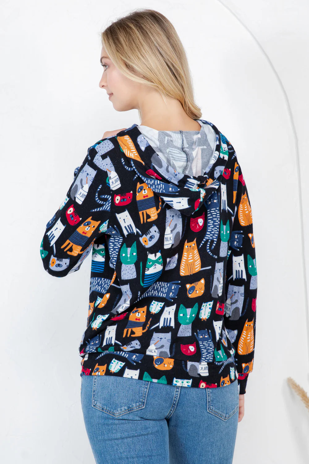 Soft Sweater Knit Pullover Hoodie - Cats