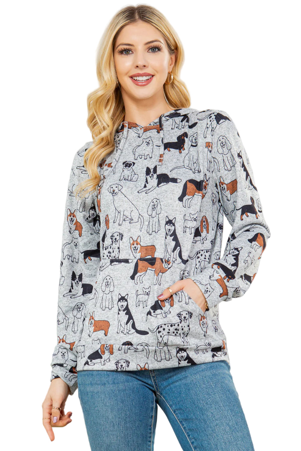 Soft Sweater Knit Pullover Hoodie - Dogs