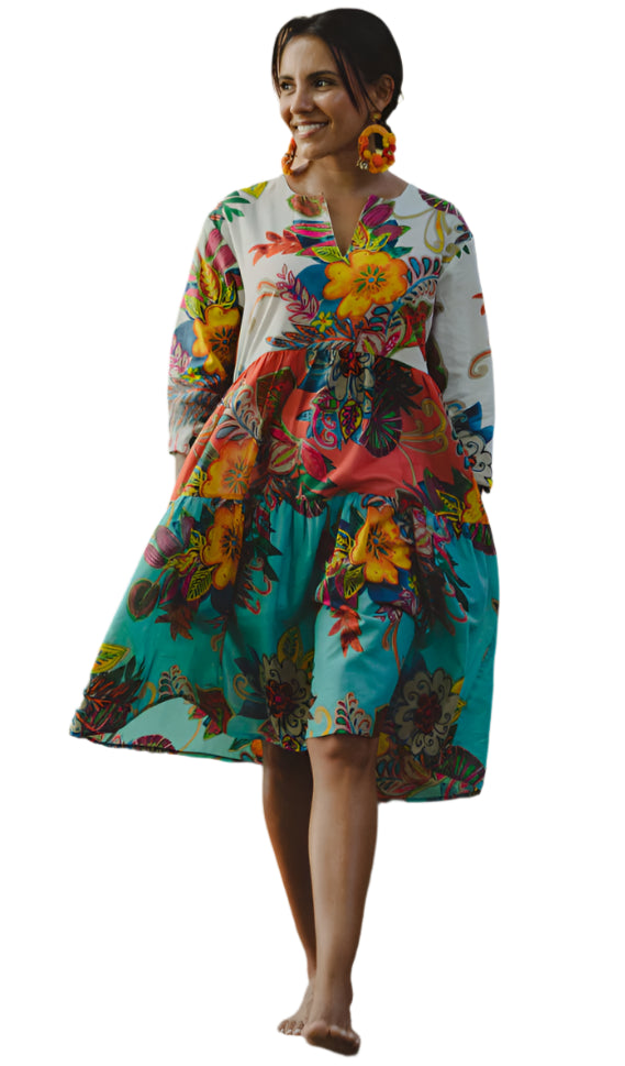 Multi Colored Fiji 3 Ruffle Dress