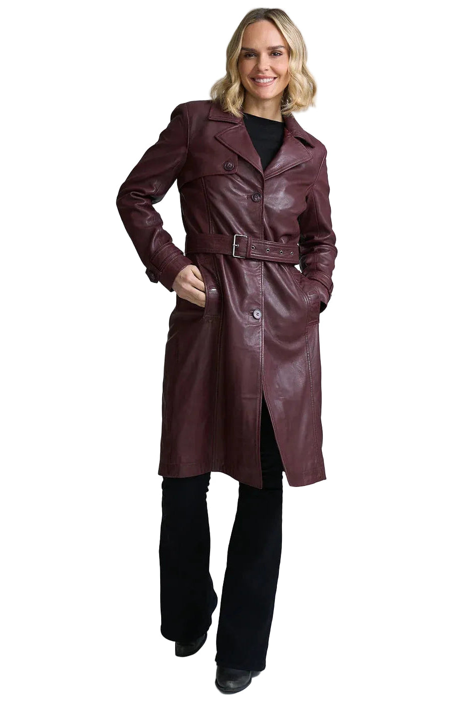 Leah CF Leather Trench Coat