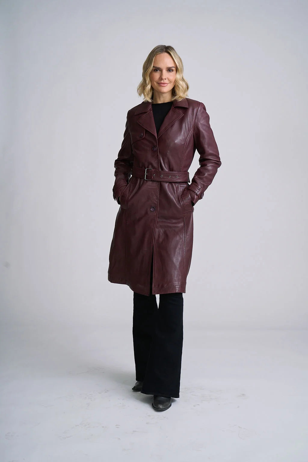 Leah CF Leather Trench Coat